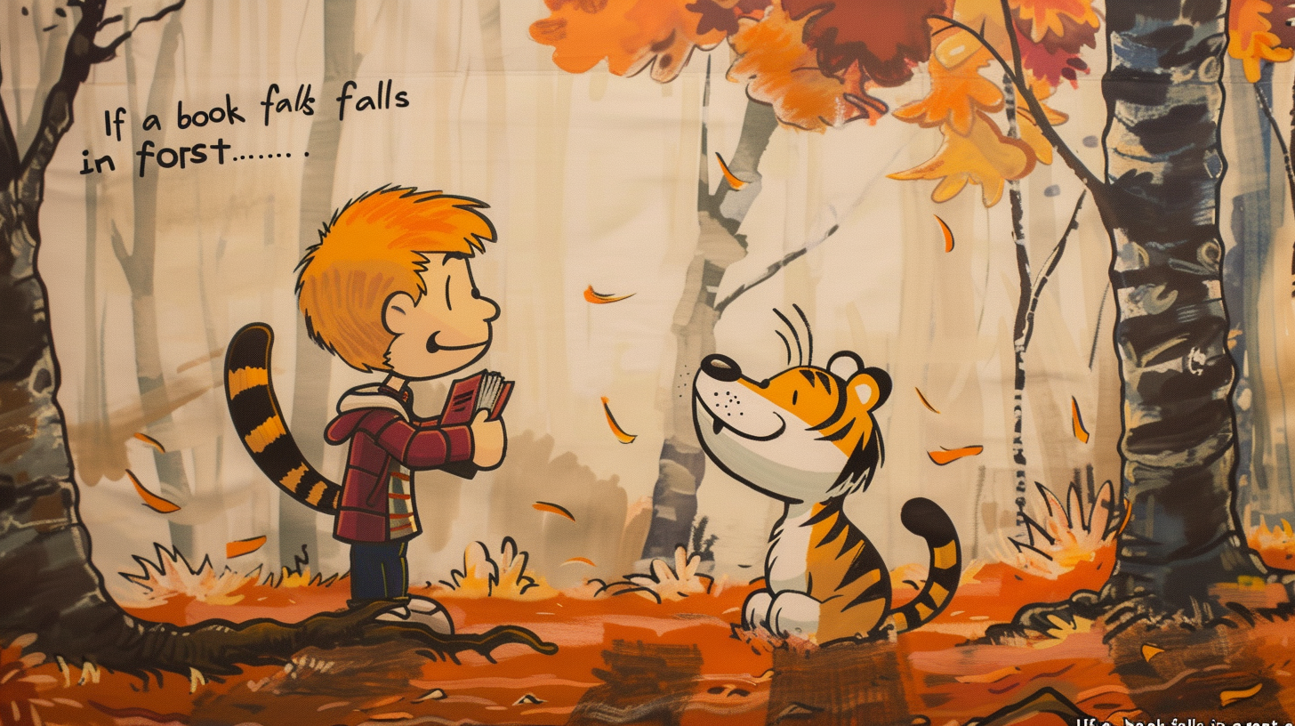Totally non-copyright-infringing author’s rendition of a popular comic strip featuring a six-year-old brat and his stuffed tiger friend