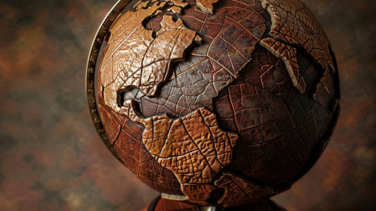 A globe covered in cracked leather