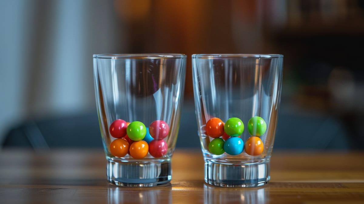 They start with the same number of candies, but don’t stay that way for long